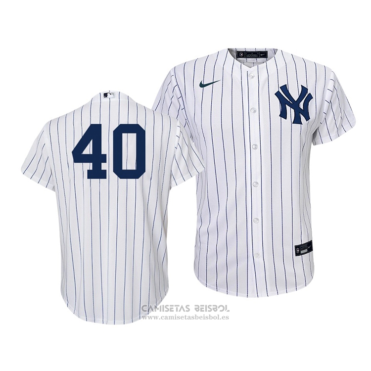 Camiseta Beisbol Nino New York Yankees Luis Severino Replica Primera 2020 Blanco Azul